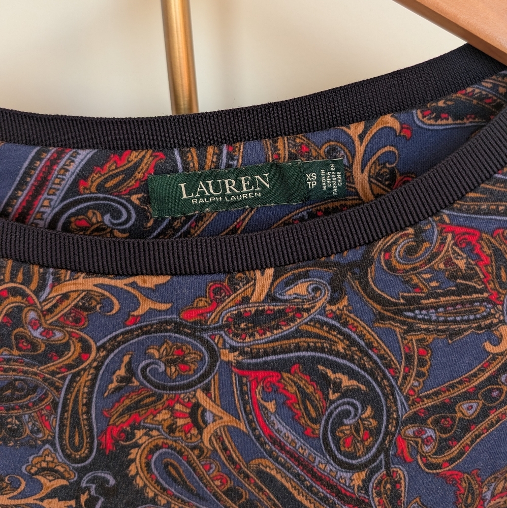 GUC Lauren Ralph Lauren Women's Paisley Top - Navy with Multicolor - Picture 2 of 6